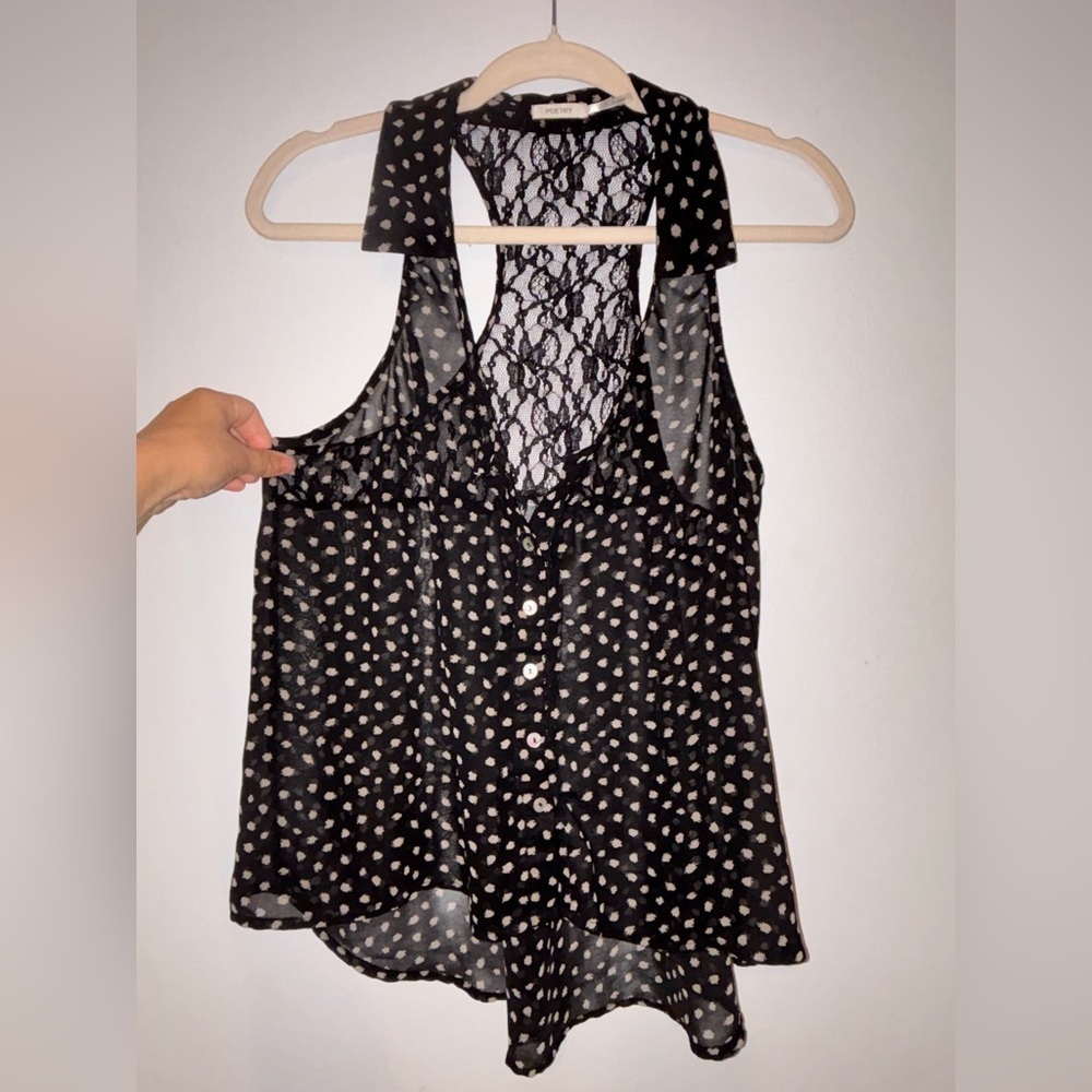 Poetry Black and White Dot Lace Sleeveless Top